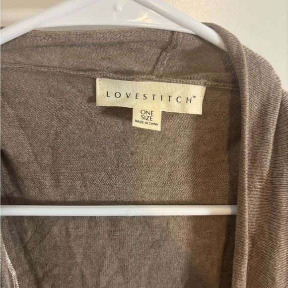 Lovestitch Taupe Open Cardigan fringe one size fits all EUC - Picture 2 of 2